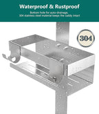 Emibele Over The Door Shower Caddy 2 Tier, 304 Stainless Steel Hanging Shower Caddy Rustproof Shower Shelves, No Drilling Hanging Shower Organizer for Bathroom Glass Door, Silver