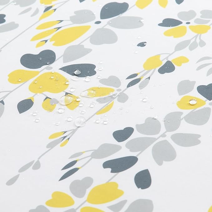 Long Fabric Shower Curtain, Yellow and Gray Floral Flower Shower Curtains for Bathroom, Waterproof Bathroom Curtains, 78" W x 78" H