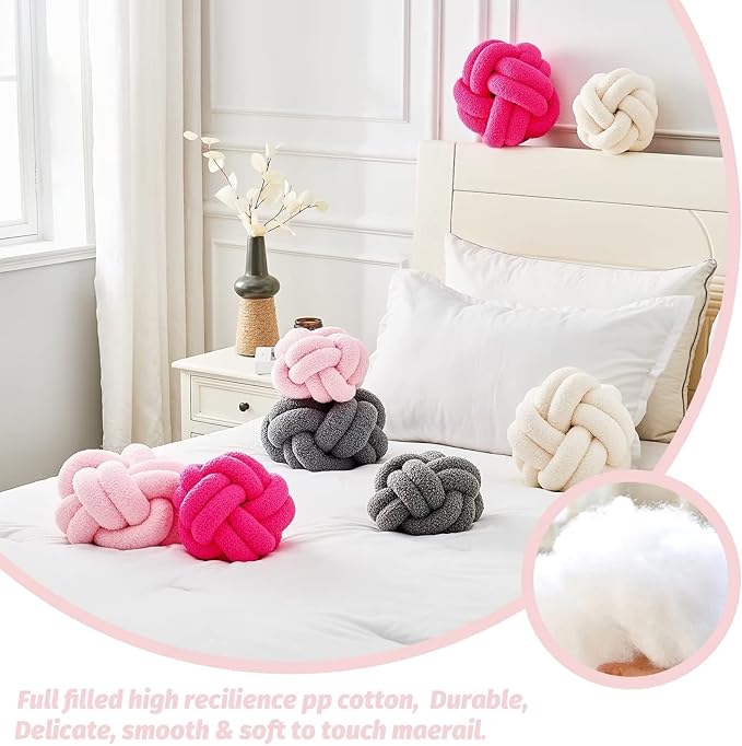 Uvvyui Knot Pillow Ball, Soft Pink Home Decor Knotted Pillows, Handmade Round Plush Throw Pillow, Aesthetic & Cute Large Decorative Pillows for Bed, Floor, Couch, Bedroom Home Decor 11 inches