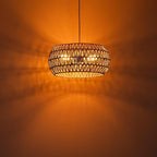 Rattan Light Fixture Dinning Room Pendant Light Boho Chandelier Hanging Light Ceiling Mount Hand Woven Lamp Shade 3-light Drum Chandelier Basket Light for Bedroom Hallway Kitchen Island Light Fixture