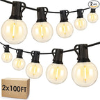 Mlambert 200Ft(2x100Ft) LED Outdoor String Lights Waterproof Dimmable G40 Globe Patio Lights with 100+5 Bulbs for Balcony Gazebo Pergola-Black Cord