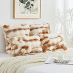 FUTEI Brown White Decorative Throw Pillow Covers 22x22 Inch Set of 2,Soft Fuzzy Faux Rabbit Fur Cushion Covers with Raised Texture,Neutral Boho Home Decor for Couch Bed Living Room