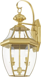 Livex Lighting 2251-02 Monterey 2 Light Outdoor Polished Brass Finish Solid Brass Wall Lantern with Clear Beveled Glass, 20.25" x 10.5" x 10"