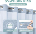 FrostBlue Extra Long No Hook Waffle Weave Shower Curtain with snap-in Liner Replacement, 230GSM Waterproof Fabric Hotel Shower Curtain Set for Bathroom, Through Mesh Top Window,71Wx86H