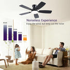 42inch Ceiling Fans with Lights, Low Profile Ceiling Fan with Light and Remote/APP Control, DC Reversible Motor, Noiseless, Flush Mount, Black Ceiling Fan for Bedroom Indoor/Outdoor Use