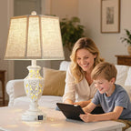 Lamps for Night Stands Set of 2-23.5" Boho Bedside Lamp with USB A+C and Nightlight - Cream Rustic Carved Resin Farmhouse Table Lamp for Bedrooms, End Tables, Living Room, Bulbs Included
