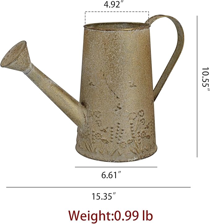 Vintage Metal Watering Can with Handle Rustic Farmhouse Watering Can Flower Pot Distressed Decorative Planter Retro Gardening Flower Bucket for Home Indoor Outdoor Garden Balcony Courtyard (White#4)
