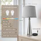Seealle Modern Table Lamps Set of 2 - Touch Bedside Lamp for Nightstand with USB C+A,3-Way Dimmable Silver Nightstand Lamps for Living Room Bedroom End Table with Grey Shade(Bulb Included)