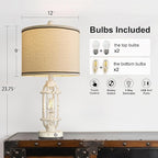 23.75'' Table Lamps Set of 2 for Living Room Bedroom Industrial Farmhouse Metal Touch Lamps with USB A+C Ports, Night Light Vintage Nightstand Bedside Lamp, Bulbs Included, White