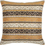 Southwestern Pattern Throw Pillow Covers Mustard Yellow and Black - 16 x 16 Inches Square Kilim Pillows, Boho Room Decor for Sofa, Bohemian Outdoor Case for Farmhouse, for Window Seat