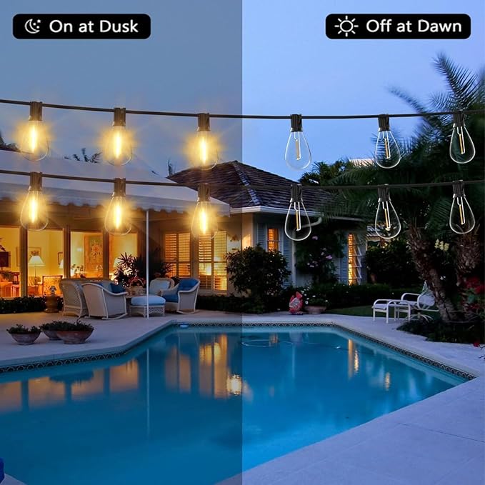 60FT Outdoor String Lights S11 LED Patio with 17 Plastic Bulbs(1 Spare),Waterproof Connectable Hanging Lights for Backyard Porch Balcony Party Decor