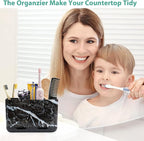 Boperzi Black Toothbrush Holder for Bathroom Toothpaste Organizer Countertop, Detachable Anti-Slip Marble Toothpaste Storage Caddy 6 Slots with Drainage Holes for Makeup Brush Razor Stand
