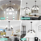 VINLUZ 5-Light Oil-Rubbed Chandelier with Clear Glass Shades, E26 Base Modern Pendant Light Fixture, Adjustable Swivel Heads Ceiling Lighting, Farmhouse Chandelier for Dining Room Kitchen Hallway