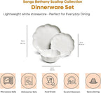 Sango 12 Pieces Scalloped Dinnerware Set, Modern White Dishes for 4, Premium Serving Plates & Bowls Sets, Chip & Scratch Resistant, Ceramic Dishware, Kitchen Dish, Microwave & Dishwasher Safe, Bethany