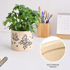 5 Inch Ceramic Plant Pots with Drainage Holes, Small Round Flower Pots for Indoor Plant, Unique Animal Flower Planters (Butterfly)