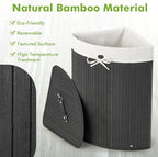 Giantex Corner Laundry Hamper with Lid, 58 L Bamboo Laundry Basket with Removable Liner & Handle, Triangle Clothes Hamper for Small Spaces, Bedroom, Bathroom, Laundry & Living Room (Black)