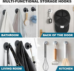 Towel Hooks for Bathroom (4 Pack) Adhesive Towel Hook Shower Hooks for Inside Shower - Sticky Bathroom Wall Hooks for Hanging Towels, Robe, Loofah, Bath Sponge - Matte Black Towel Hooks