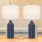 Modern Ceramic Table Lamp, Set of 2 - Navy Blue with Diamond Protrusions Texture, 25'' Nightstand Lamp for Bedroom Living Room, 3-Way Dimmable Included