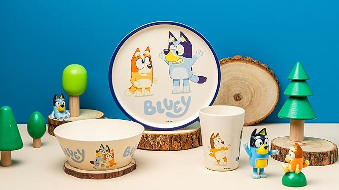 Zak Designs Bluey Kids Dinnerware Set 3 Pieces, Durable and Sustainable Melamine Bamboo Plate, Bowl, and Tumbler are Perfect For Dinner Time With Family (Bluey, Bingo, Bandit, Chilli)
