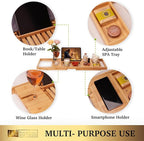 Bamboo Bathtub Caddy Tray for Luxury Bath, Expandable Bath Tray for Tub with Book and Wine Holder- Gift Idea for Loved Ones