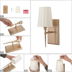 KSANA Sconces Wall Lighting, 1-Light Modern Gold Wall Sconces Indoor with White Fabric Shade, Wall Sconce Light Wall Lights for Bedroom, Living Room, Bathroom, Kitchen, Powder Room