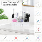 Luxspire Bathroom Counter Organizer, 5 Slot Toothbrush Holder, Marble Bathroom Accessories, Gravel White