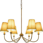 Gold Chandelier, Brushed Brass with Green Fabric Shade, 6-Light 28" Modern Farmhouse Linear Pendant Lighting Fixture for Dining Living Room Kitchen Island Bedroom