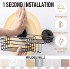 LEVERLOC Shower Caddy Suction Cup, Heavy Duty Bathroom Organizer for Inside Shower with Hooks & Soap holder， NO-Drilling Bathroom Holder-Brown