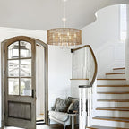 LynPon 17.7" White Boho Rattan Chandelier for Dining Room, 6-Light Boho Rattan Light Fixture with Hand Woven Wicker Shade, Coastal Vintage Chandelier for Living Room Kitchen Bedroom Entryway Hallway
