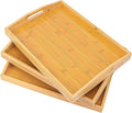 3 Pack Bamboo Serving Tray, 16x 11.6 Inch Wooden Serving Trays with Handles, Bamboo Trays for Serving Food, Perfect for Dinner, Tea, Bar, Breakfast, and Food for Parties, Bed, & Kitchen