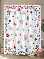 4th of July Shower Curtain, Patriotic Stars Fireworks Shower Curtains Set with Hooks, Red White and Blue Independence Day Waterproof Fabric Bathroom Curtains Decor Accessories,72X 96 Inch Extra Long