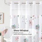 QiyI Flower Shower Curtain with Snap in Liner, Grey and Pink Watercolor Floral Cloth Bath Curtain, No Hook Shower Curtains with Mesh Top Window, Fabric Waterproof Bathroom Curtain Set, 72 x 87 Inch