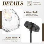 Black Pendant Lights Kitchen Island 2 Pack, Modern Glass Pendant Light Fixtures with Hammered Glass and Rods, Adjustable Small Hanging Light for Kitchen Sink Dining Room Bathroom