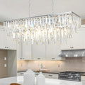Rectangle Chandeliers for Dining Room Chrome, 32" Modern Rectangular Crystal Chandelier 10 Lights Top K9 Linear Ceiling Pendant Light Fixture for Dining Room Kitchen Table Living Room
