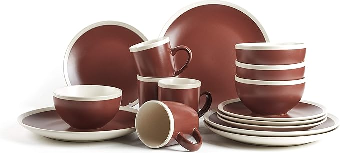 Rock Ridge Speckled Stoneware Dinnerware Set (16pc Set, Brown and Ivory)