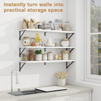 Fun Memories Long Wall Shelves for Bedroom, Set of 3 Large 40-Inch Floating Bookshelves, Rustic Wood Display Shelf for Home and Office (White)