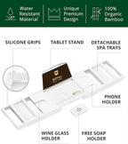 ROYAL CRAFT WOOD Premium Foldable Bathtub Tray - Wood Bath Tray for Tub, Bamboo Shelf, Expandable Bath Table Trays, Bathtub & Bathroom Accessories for New Home & Mothers Day & Birthday Gifts for Mom