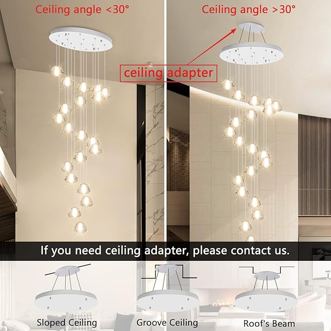 20-Light Modern Chandeliers for Entrance High Ceiling Chandelier Living Room Lights Fixture LED Ceiling Lamp Bubble Crystal Adjust Hanging Pendants Lighting for Stairwell Hallway Foyer