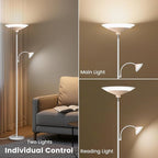 Torchiere Floor Lamp with Wood Grain Shade, 72" Dimmable LED Standing Lamp with Remote, 2-in-1 Floor Reading Lamp with Color Changing, 34W White Corner Lamp for Living Room Bedroom Office
