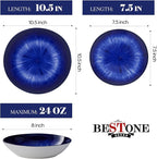 Bestone Porcelain Dinnerware Sets Service for 4, 12 pcs Hand drawn Plates and Bowls Sets, Handmade Ceramic Dish Set, Chip Resistant Modern Plate Set, Dishwasher/Microwave Safe，Dark Blue