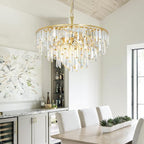 Gold Crystal Chandelier for Dining Room, 24" Modern Round Top K9 Crystal Chandeliers 5-Tier 8 Lights Adjustable Ceiling Hanging Pendant Light Fixture for Living Room Bedroom Foyer