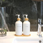 Bathroom Soap Dispenser Set, Bamboo Pumps & Tray, Lotion Dispenser, and Hand Soap Dispenser Bathroom Counter Decor. (White)
