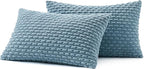 MIULEE Pack of 2 Decorative Lumbar Throw Pillow Covers 12x20 Inch Soft Boho Striped Textured Corduroy Pillow Covers Modern Farmhouse Home Decor for Couch Bed Sofa Living Room Blue Grey