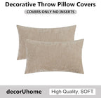 decorUhome Chenille Beige Throw Pillow Covers 12x20 Inch Set of 2, Decorative Soft Couch Pillow Covers Solid Dyed Accent Velvet Farmhouse Neutral Rectangle Pillow Cases for Sofa Bed Living Room