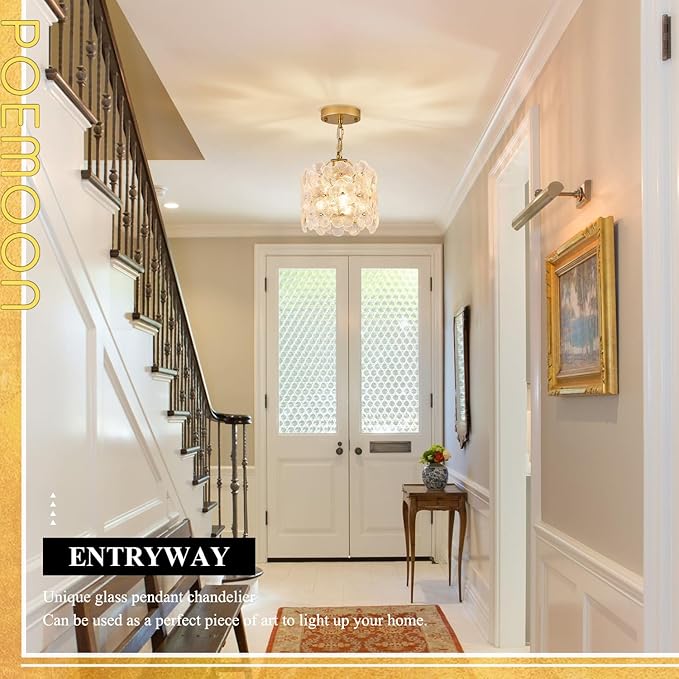 3-Pack Gold Glass Pendant Light Flower Small Ceiling Pendant Lighting Modern 1-Light for Kitchen Island Sink Dining Room Bedroom Entryway Hallway, E26