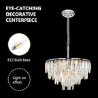 Chrome Modern Round Top K9 Crystal Chandelier Lighting Fixture, 6 Lights Round K9 Crystal Adjustable Hanging Lamp for Dining Room Bedroom Living Room,Hallway,Bar,Kitchen W17''