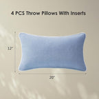 Decorative Outdoor Water Repellent Throw Pillows with Inserts, Set of 4, 20" x12" Pillows for Patio, Backyard, Bed, Couch, and Patio Furniture, Powder Blue