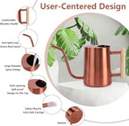 Watering Can Indoor Plants, 35oz Small Stainless Steel Metal Watering Can Modern Decorative Watering Pot with Long Spout for Indoor House Plant Bonsai Garden Flowers (Copper)