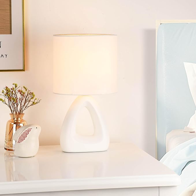 Lampwell LILA Small Modern Ceramic Table Lamp, Off White, 6.7x3.94xH11.8IN, Bulb Excluded, Kids & Night Table Lamp