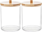 AXX Qtip Dispenser Apothecary Jars Bathroom - Qtip Holder Storage Canister Clear Plastic Jar for Cotton Swab,Q-Tips,Cotton Rounds (C#Bamboo2 3Pcs)